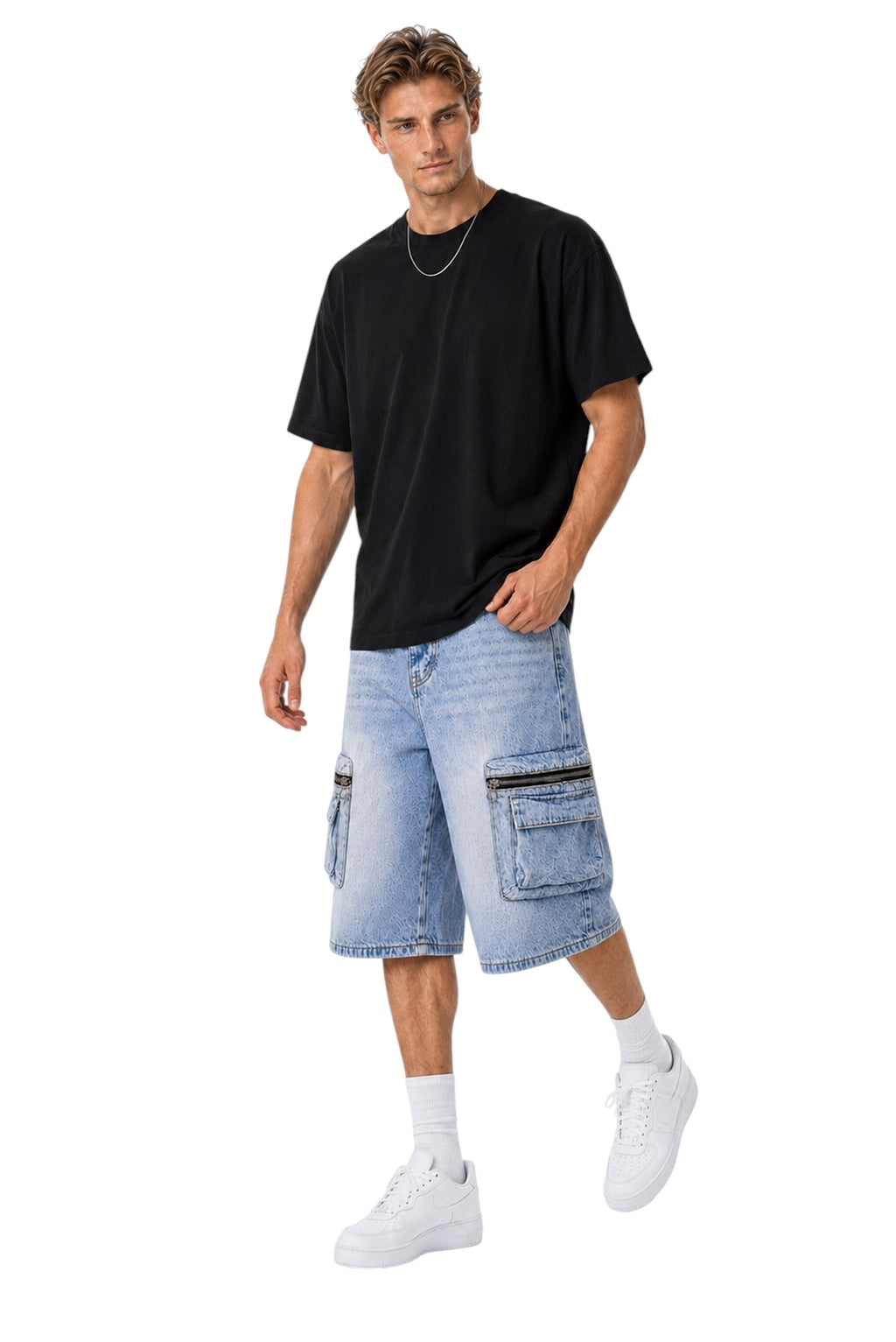 Jorts cargo baggy uomo azzurri – Tasche cargo con zip