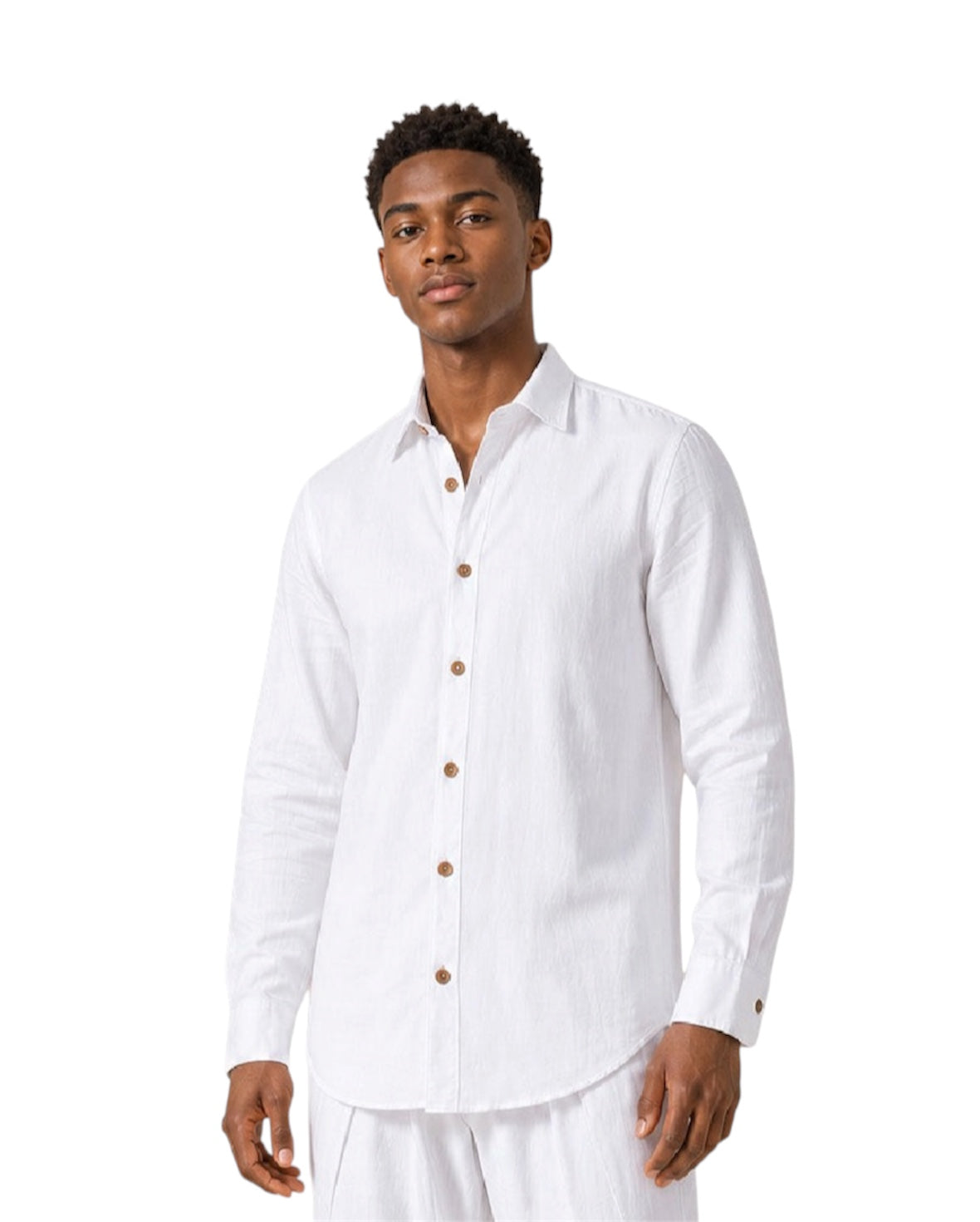 Camicia uomo bianca in cotone e lino a maniche lunghe