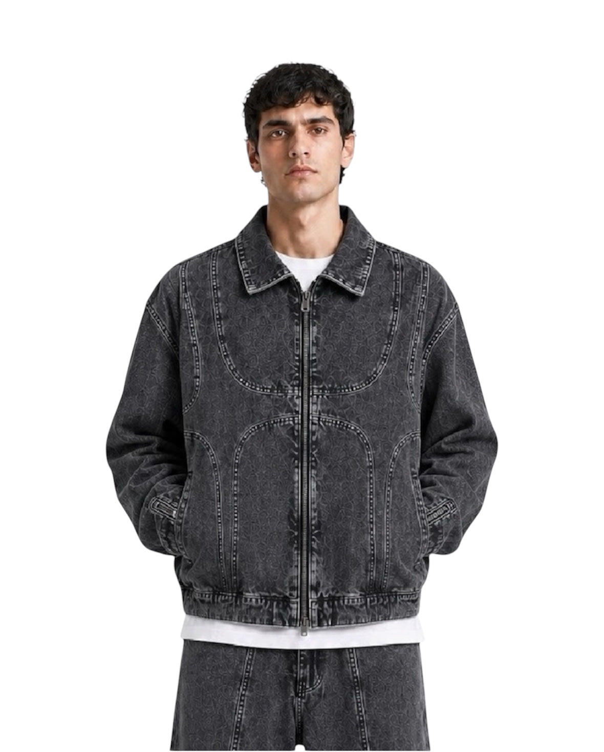 Giacca di jeans uomo “Crossline” nera slavata con zip