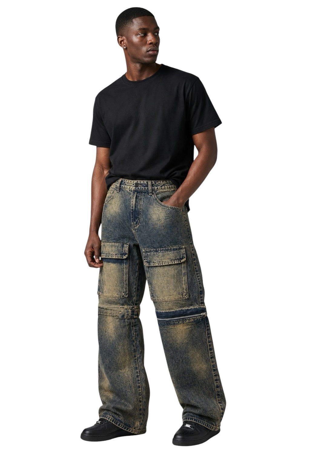 Jeans cargo baggy uomo 2-in-1 – Convertibili in jorts con zip