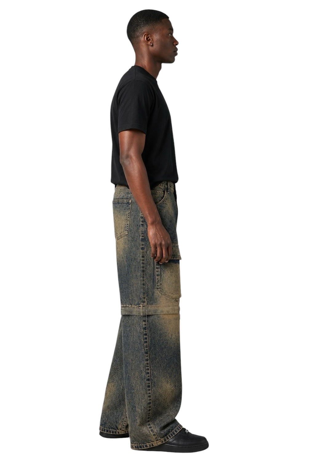 Jeans cargo baggy uomo 2-in-1 – Convertibili in jorts con zip