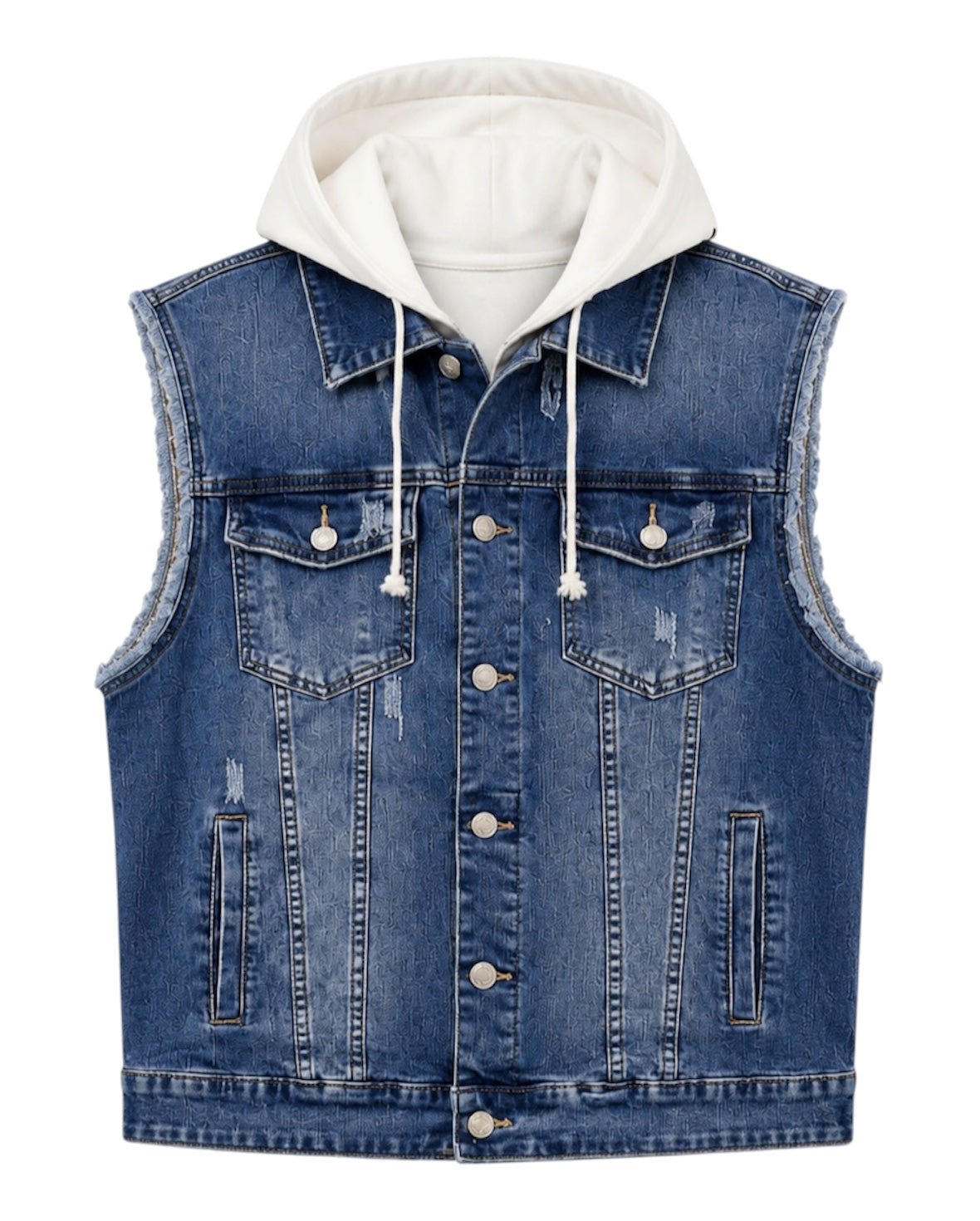 Gilet di jeans uomo blu con cappuccio
