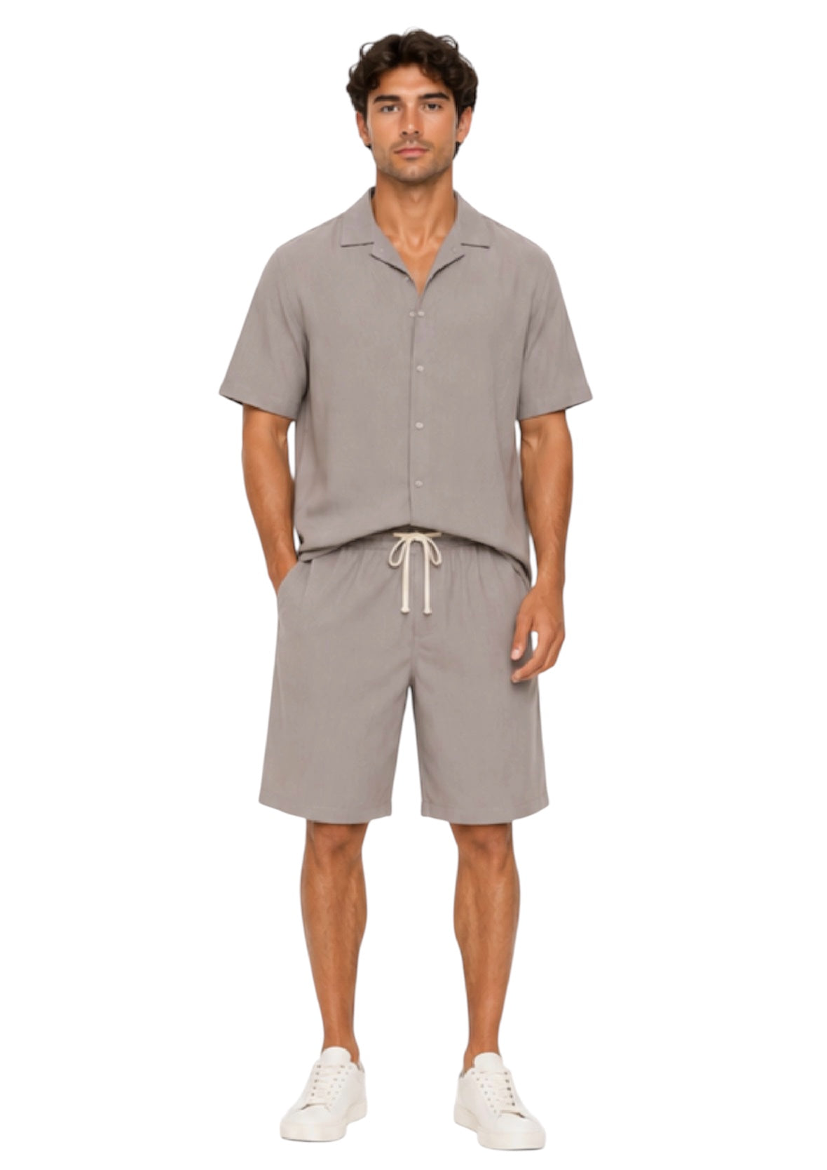 Completo estivo uomo tortora – Camicia a maniche corte e bermuda