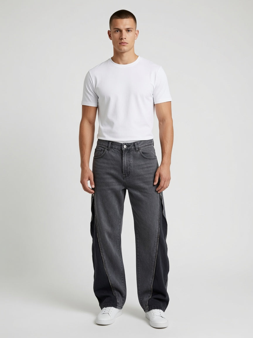 Jeans  Baggy Side Zip Black – Made in Italy
