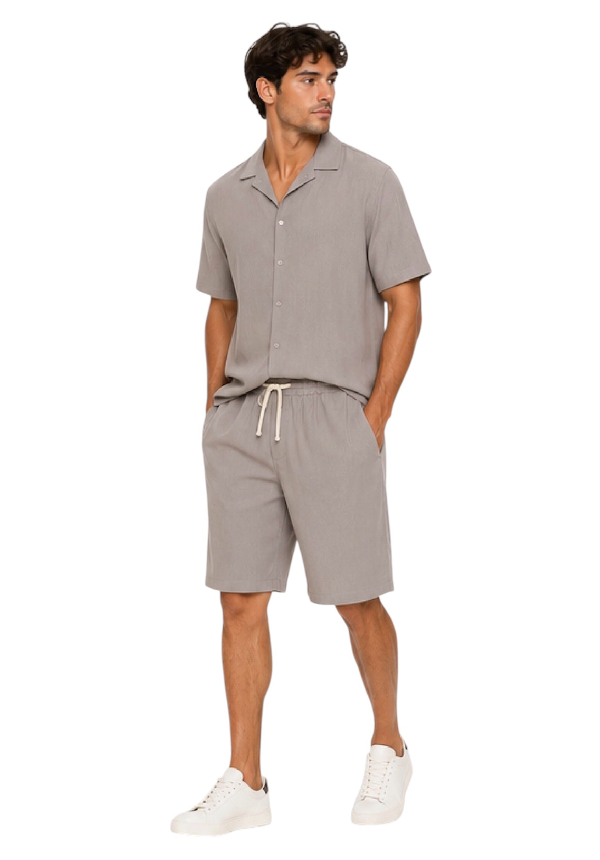 Completo estivo uomo tortora – Camicia a maniche corte e bermuda
