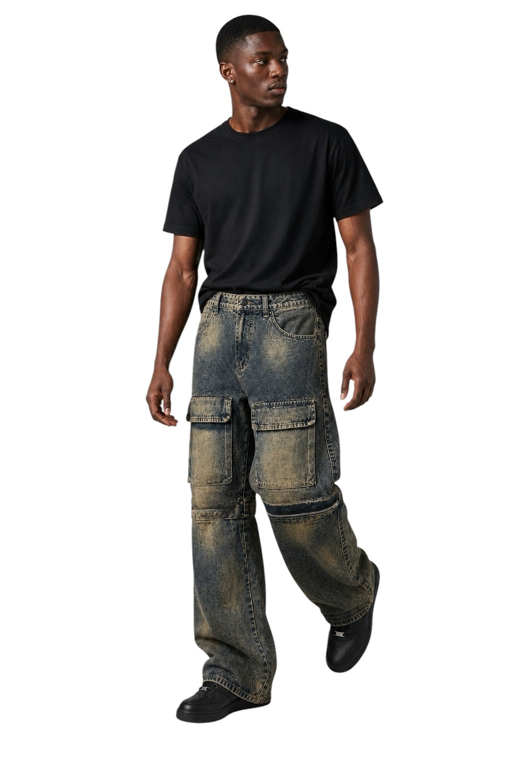 Jeans cargo baggy uomo 2-in-1 – Convertibili in jorts con zip