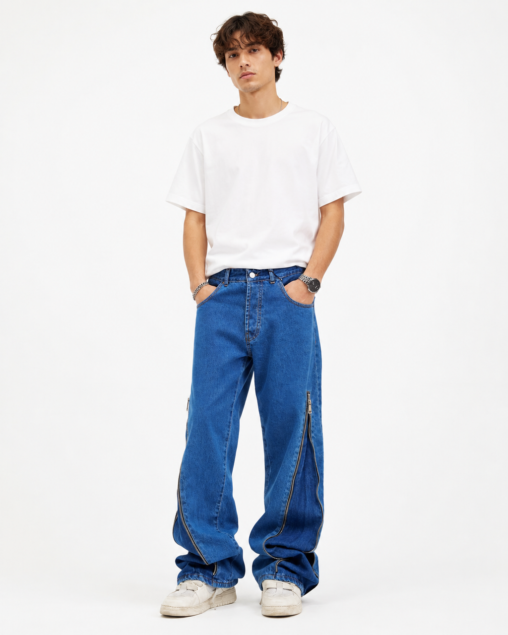 Jeans Baggy con Zip Laterali