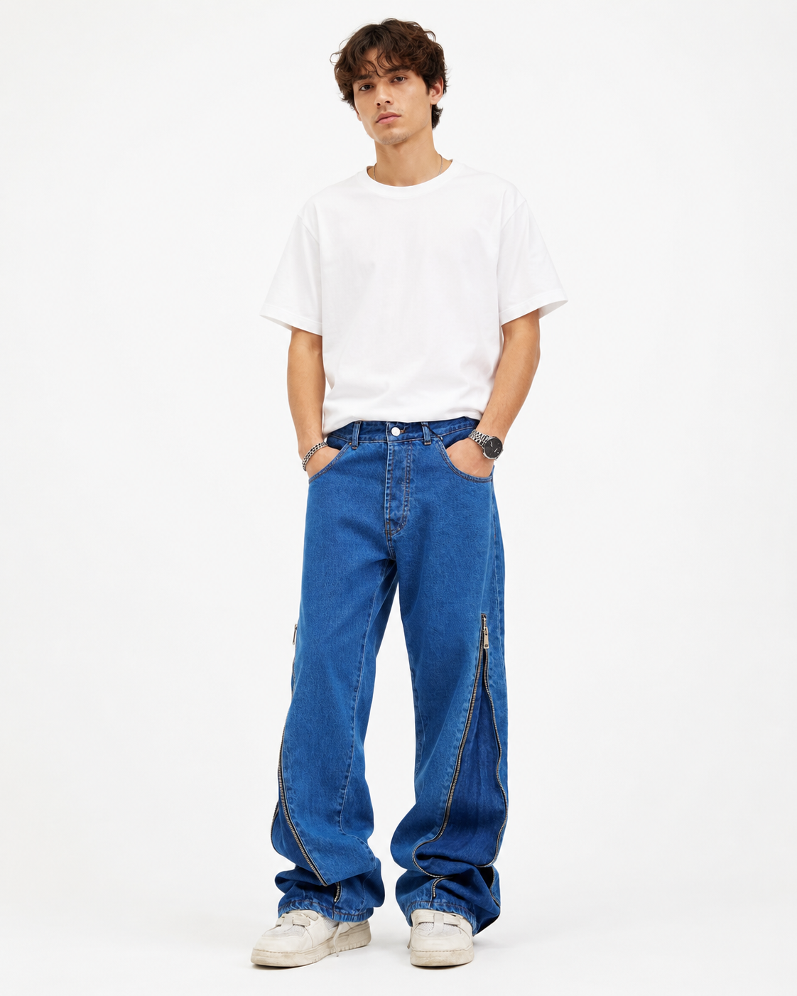 Jeans Baggy con Zip Laterali