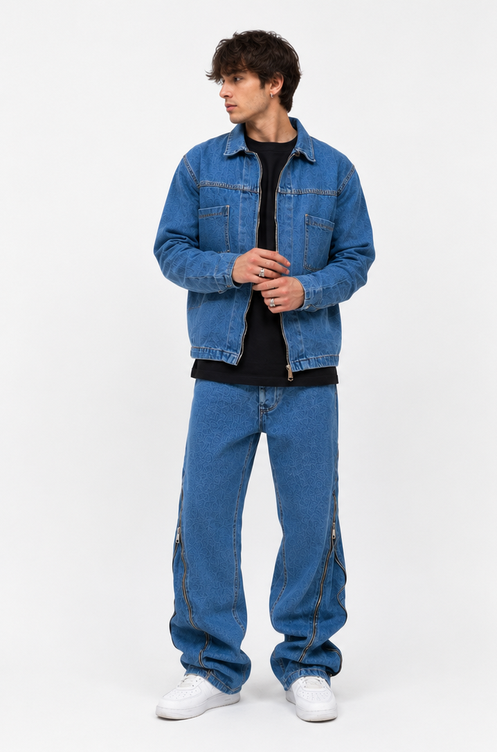 Completo Denim Uomo Blu con Zip Laterali Made in Italy