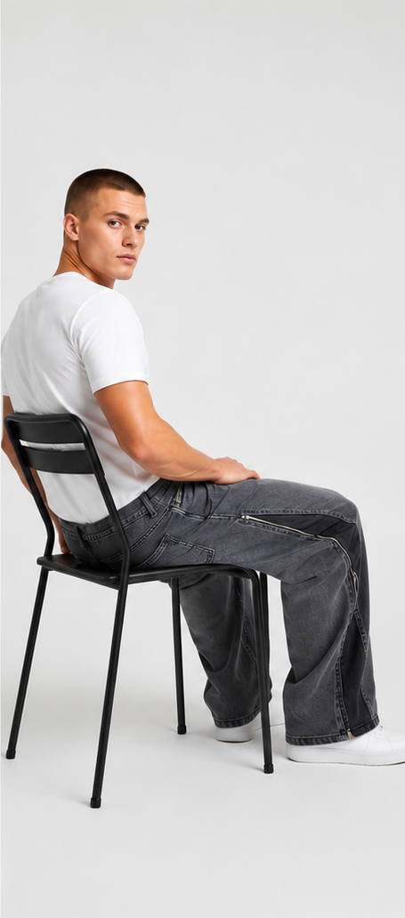 Jeans  Baggy Side Zip Black – Made in Italy