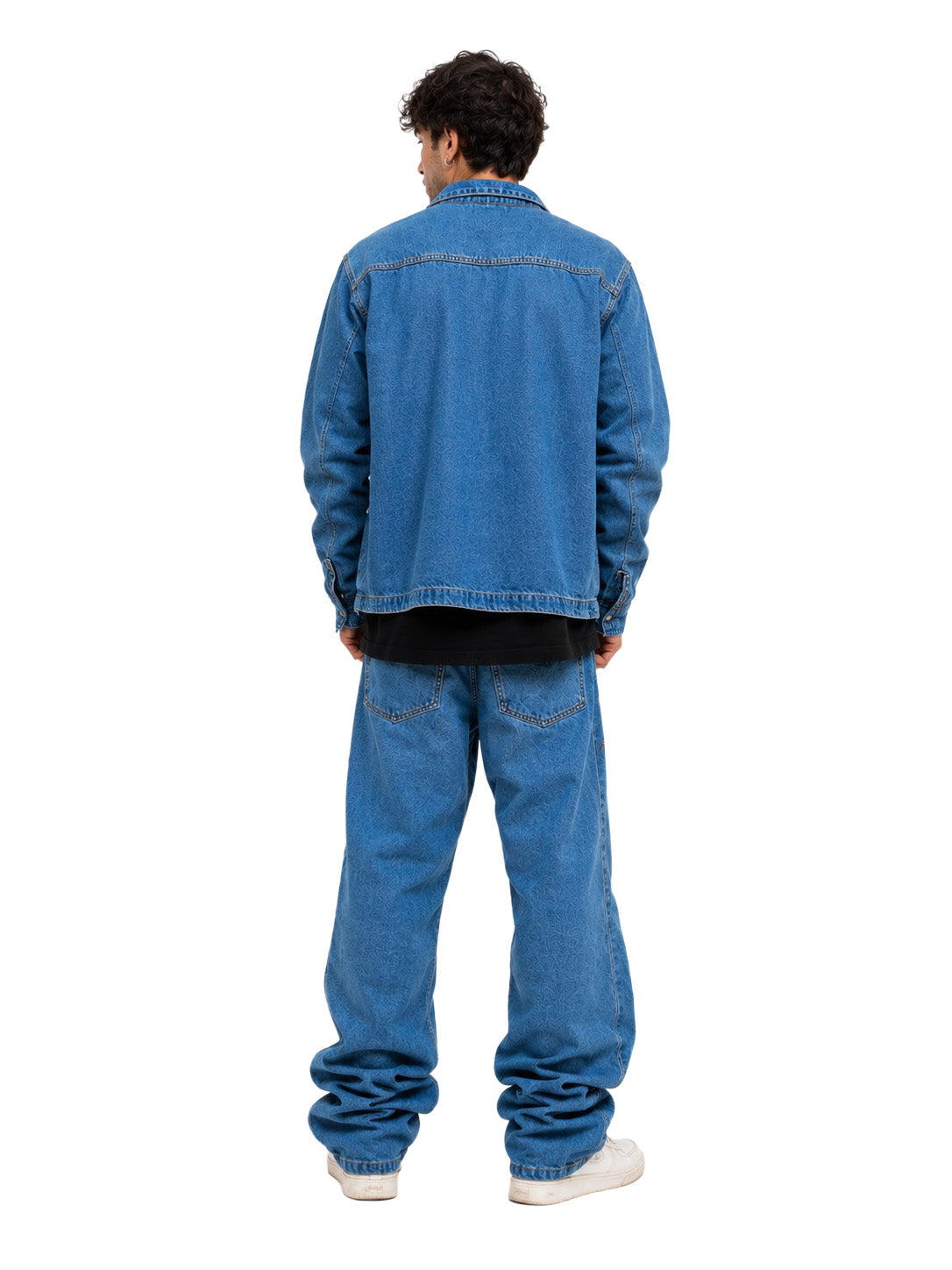 Completo denim uomo blu – Giacca e jeans baggy con zip laterali Made in Italy
