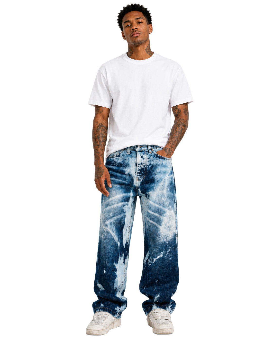 Jeans baggy uomo blu – Effetto Bleach Splash Made in Italy