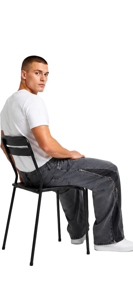 Jeans baggy uomo grigi – Inserti neri con zip laterali Made in Italy