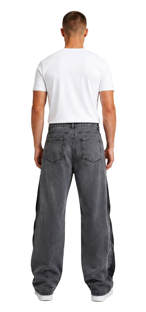 Jeans baggy uomo grigi – Inserti neri con zip laterali Made in Italy