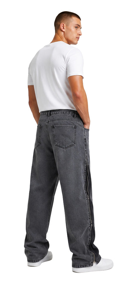 Jeans baggy uomo grigi – Inserti neri con zip laterali Made in Italy