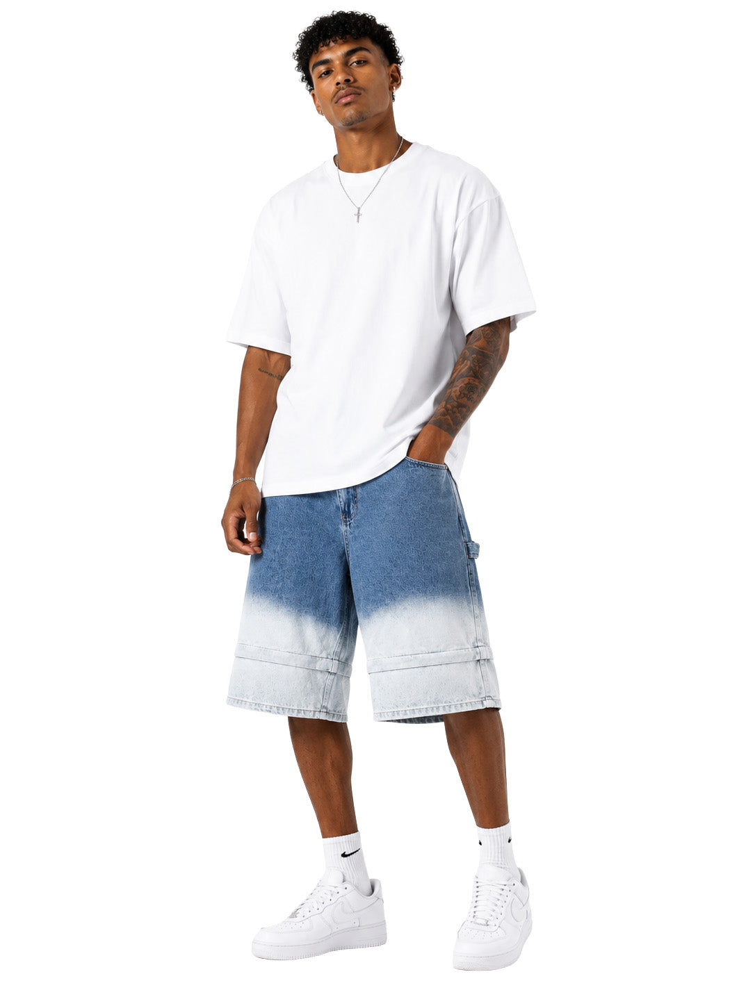Jorts baggy uomo blu sfumati – Accorciabili con zip