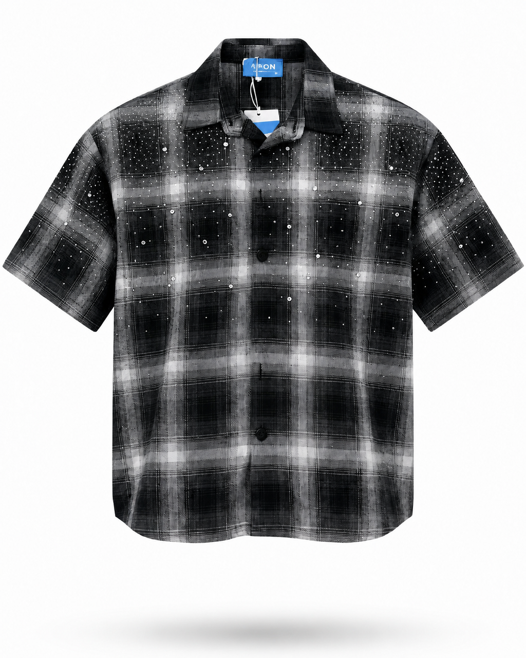Camicia oversize uomo a quadri nera e grigia – Applicazioni in strass