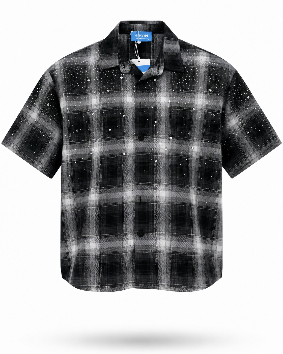 Camicia oversize uomo a quadri nera e grigia – Applicazioni in strass