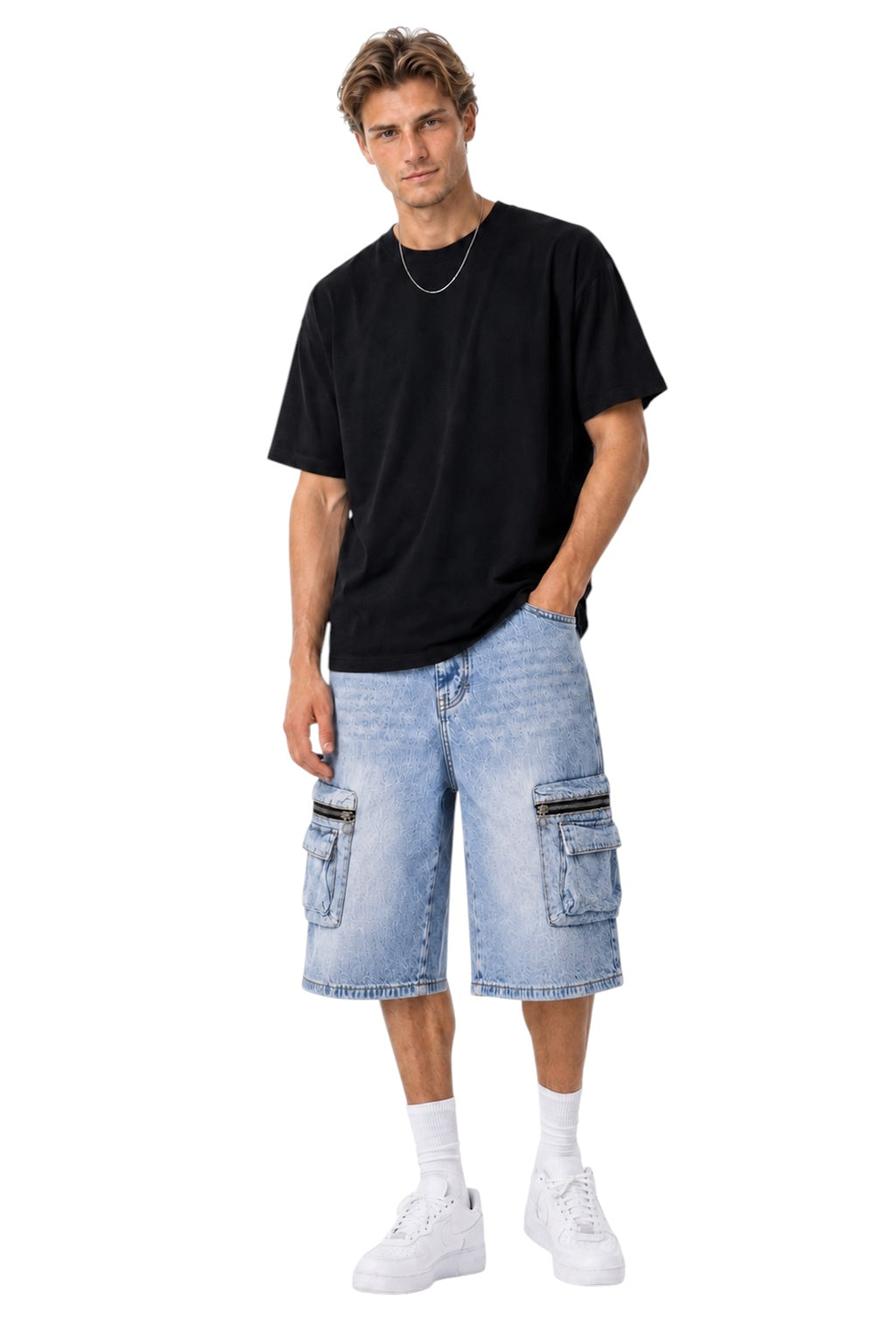 Jorts cargo baggy uomo azzurri – Tasche cargo con zip