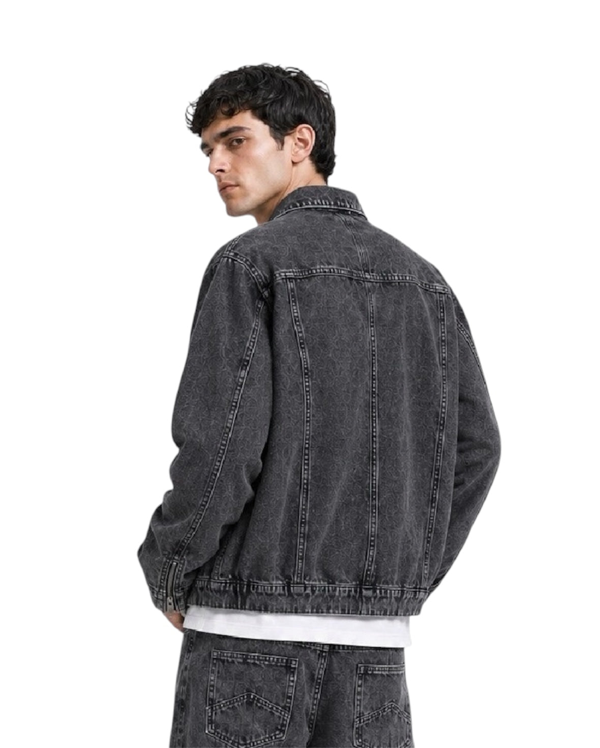 Giacca di jeans uomo “Crossline” nera slavata con zip