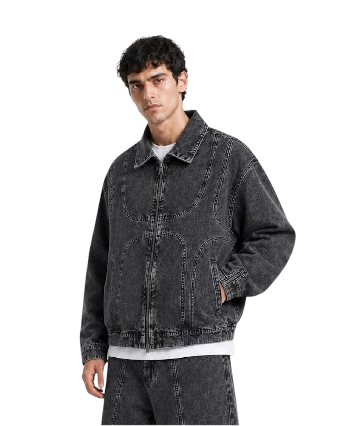 Giacca di jeans uomo “Crossline” nera slavata con zip