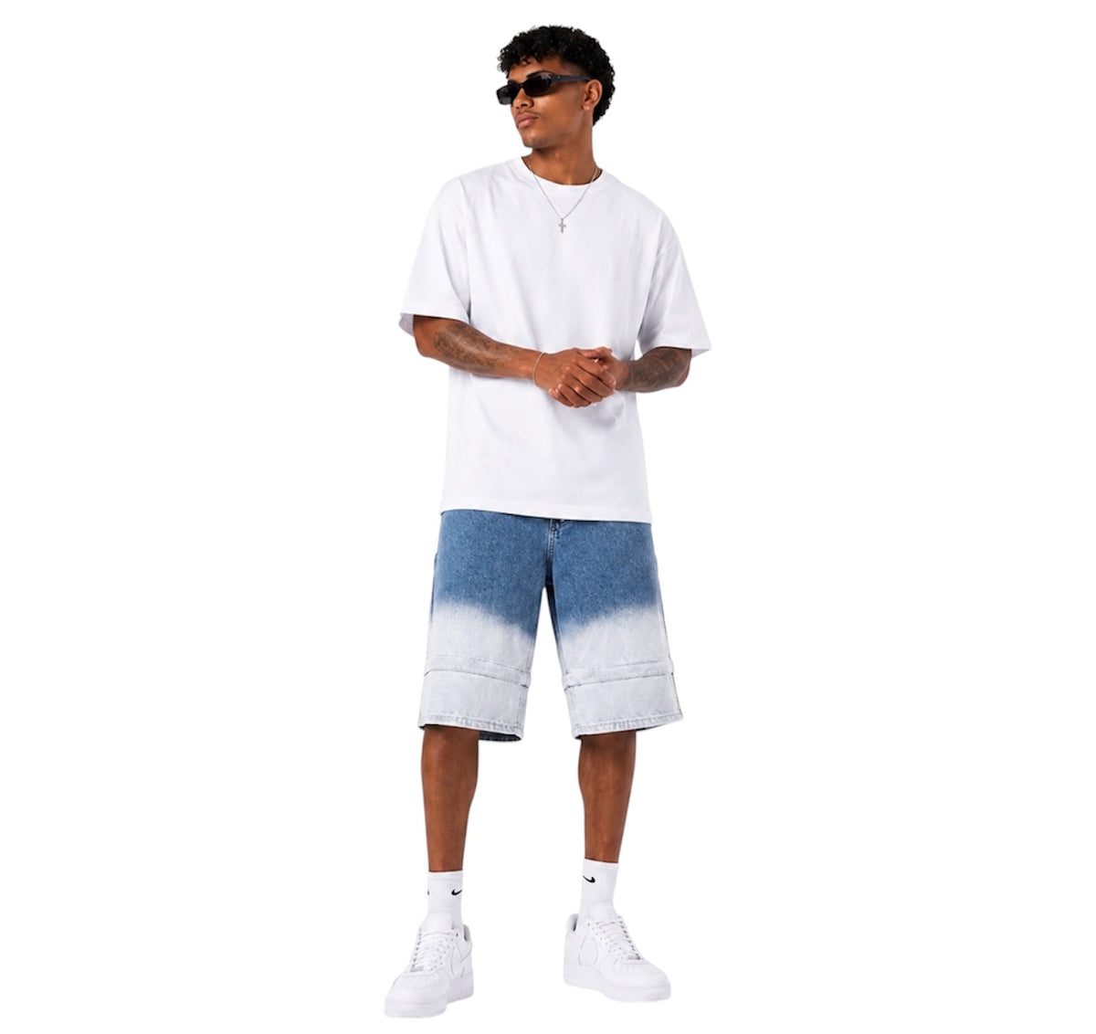 Jorts baggy uomo blu sfumati – Accorciabili con zip