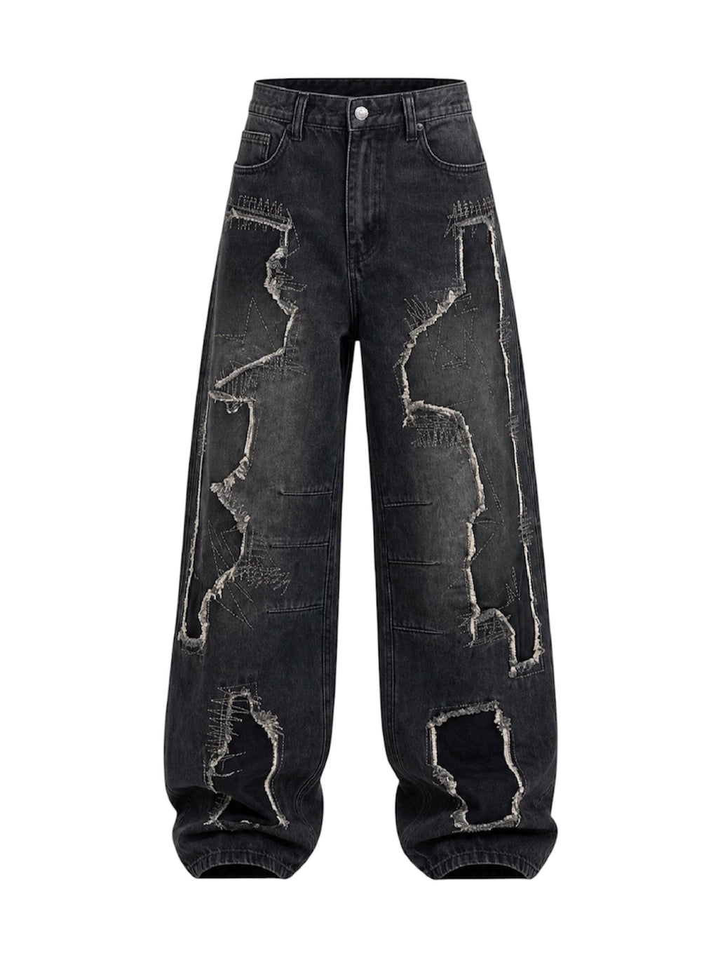 Jeans baggy balloon uomo neri – Dettagli patchwork sfrangiati