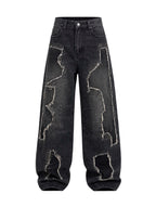 Jeans baggy balloon uomo neri – Dettagli patchwork sfrangiati