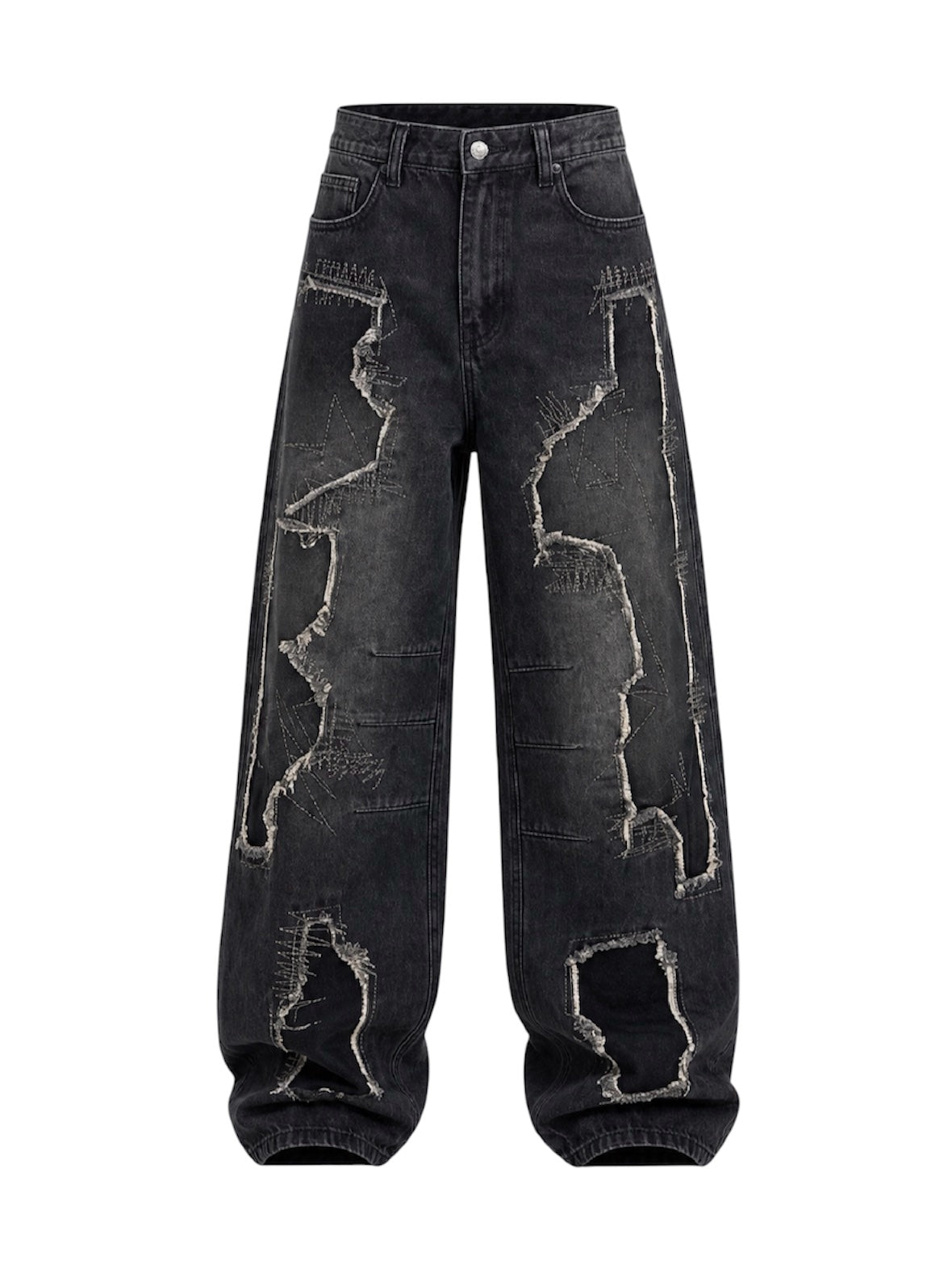 Jeans baggy balloon uomo neri – Dettagli patchwork sfrangiati