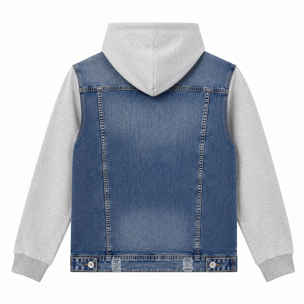 Giacca Denim Uomo con Cappuccio e Maniche in Felpa