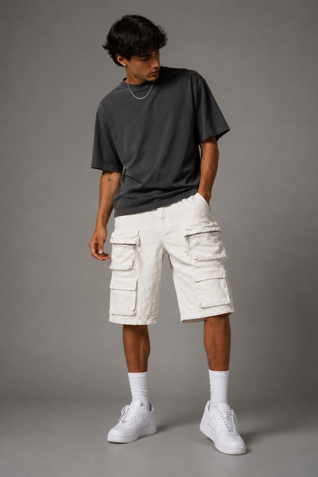 Jorts Cargo Multi-Pocket White