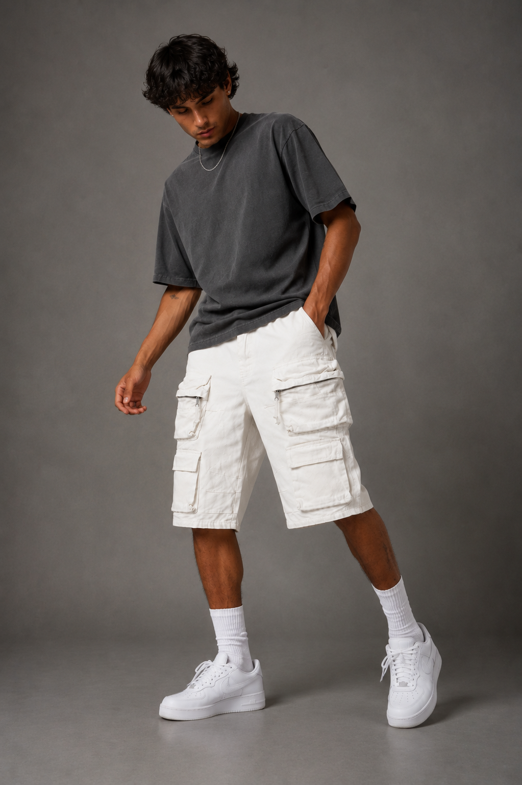 Jorts Cargo Multi-Pocket White