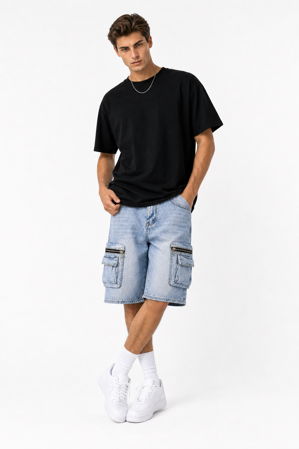 Jorts Cargo Zip Pocket Light Blue