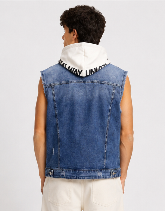Gilet Denim Blu con Cappuccio
