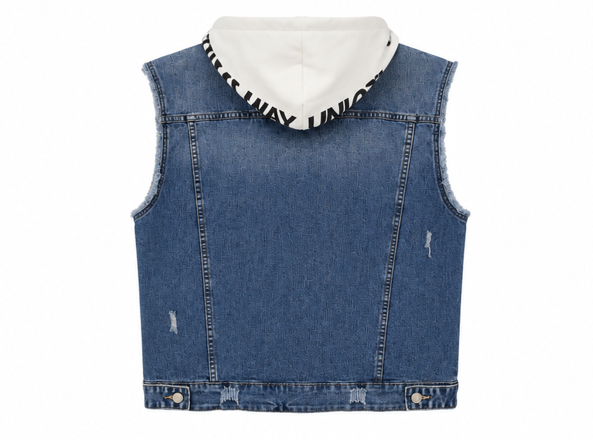 Gilet Denim Blu con Cappuccio