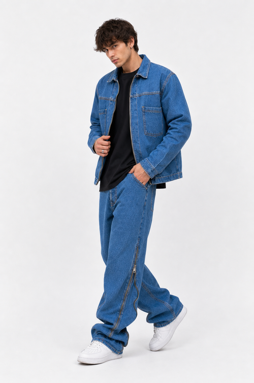 Completo Denim Uomo Blu con Zip Laterali Made in Italy