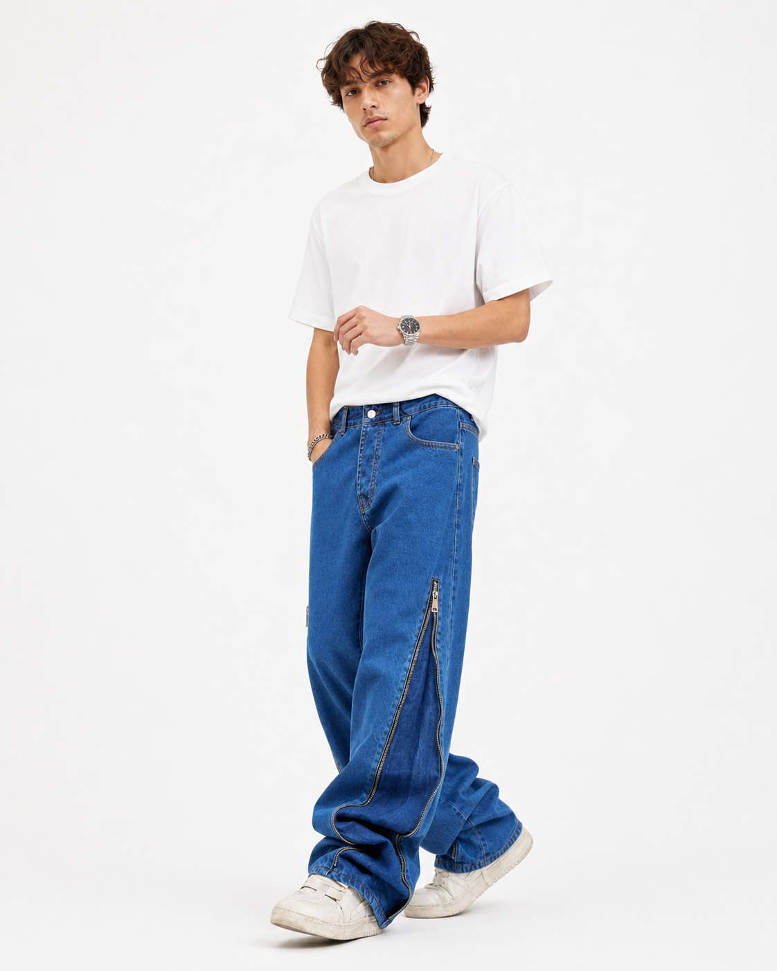 Jeans Baggy con Zip Laterali
