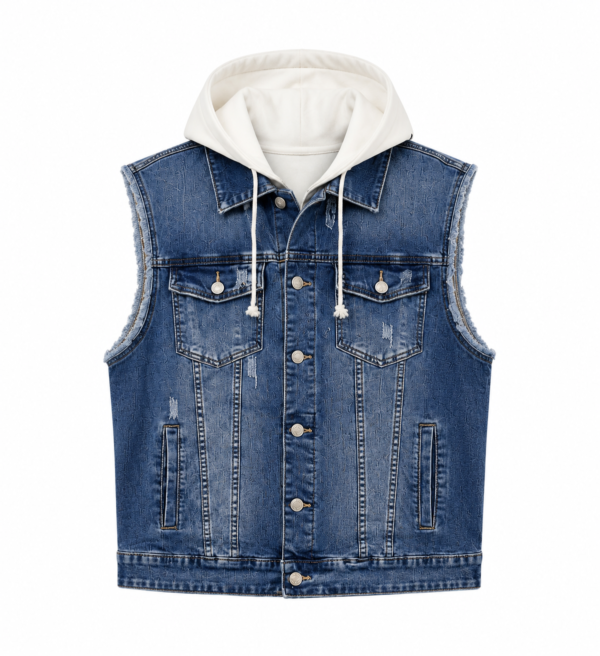Gilet Denim Blu con Cappuccio
