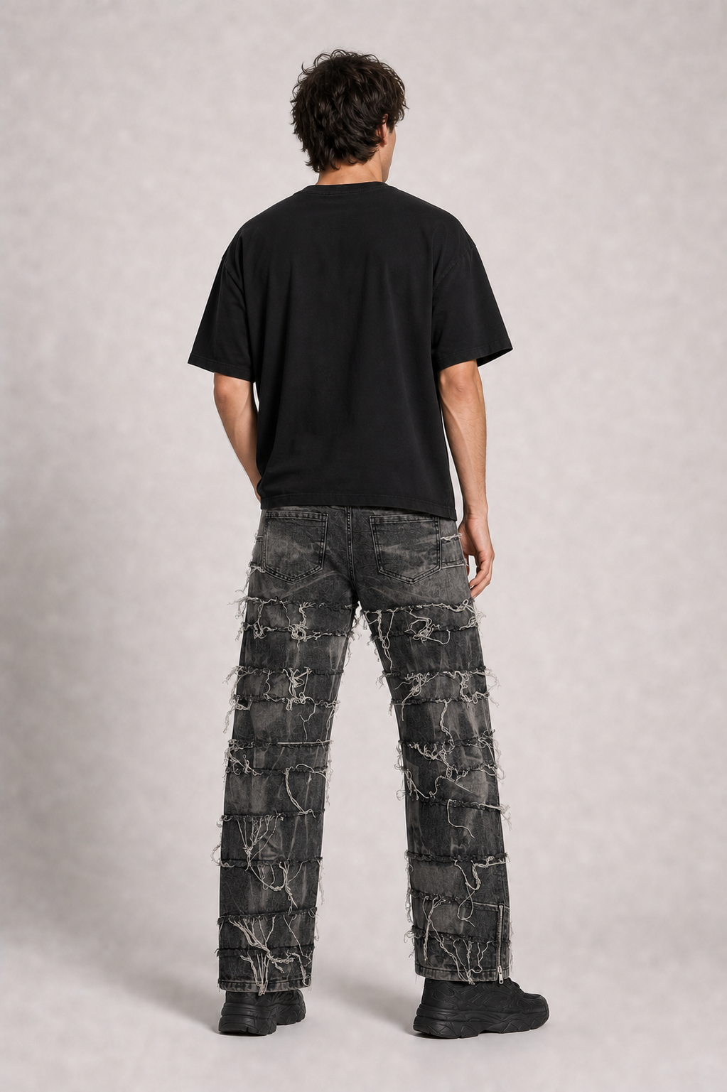 Jeans Baggy Grey Destroyed con Zip