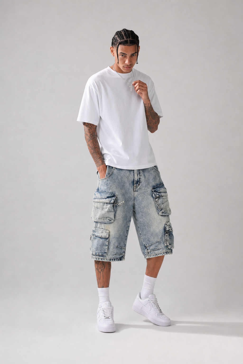 Jorts Cargo Acid Wash Multi-Pocket