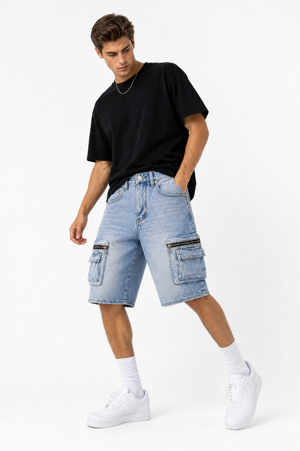 Jorts Cargo Zip Pocket Light Blue