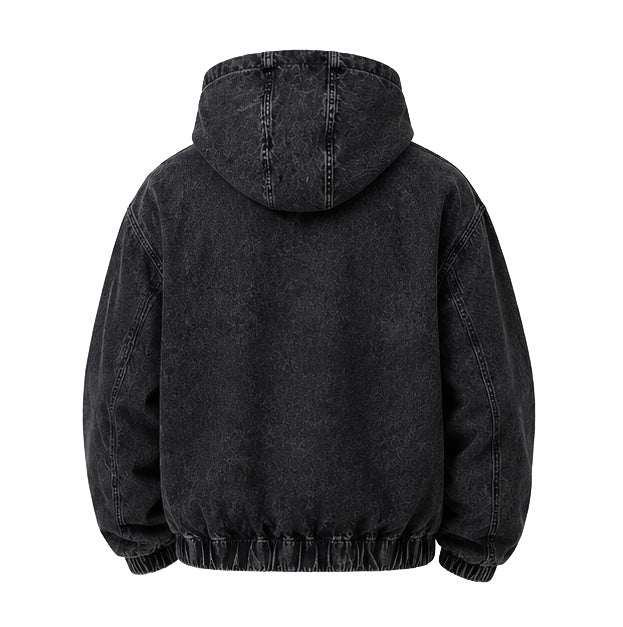 Giacca denim uomo nera slavata con strass – Vestibilità oversize e cappuccio