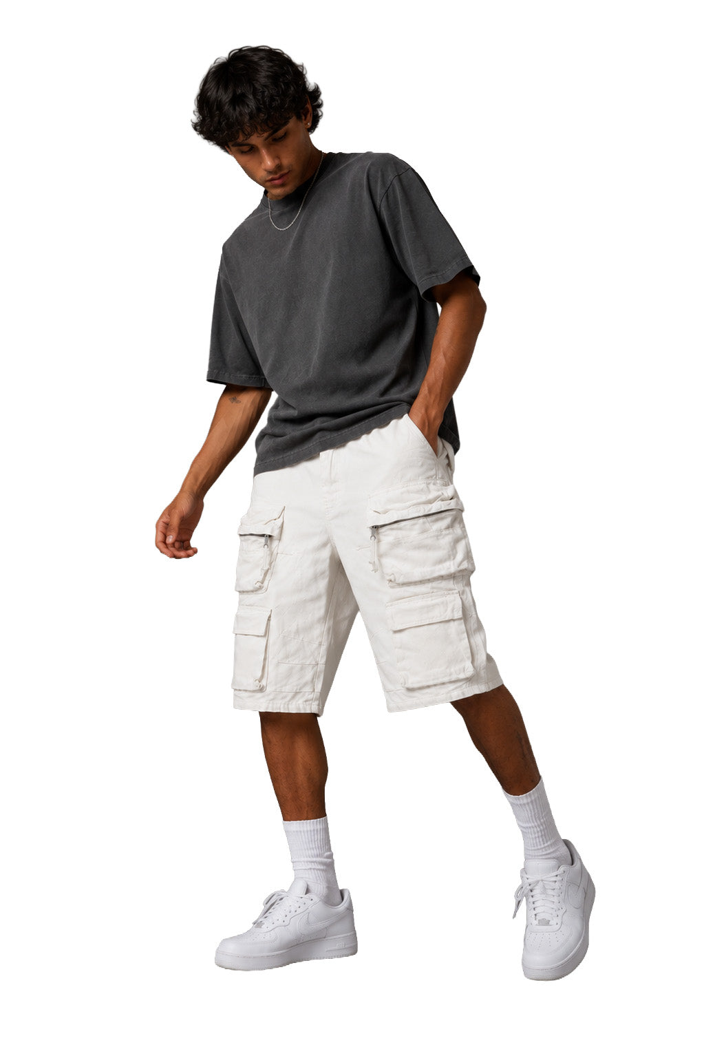 Jorts cargo baggy uomo bianchi – Modello multitasche
