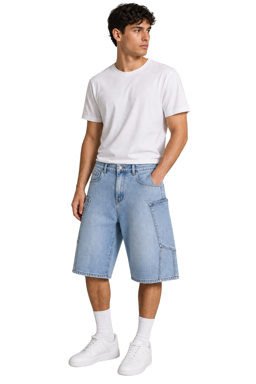 Jorts baggy uomo azzurri – Maxi tasche avvolgenti