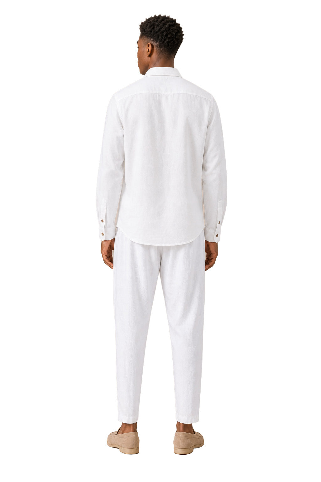 Completo uomo bianco in cotone e lino – Camicia e pantaloni