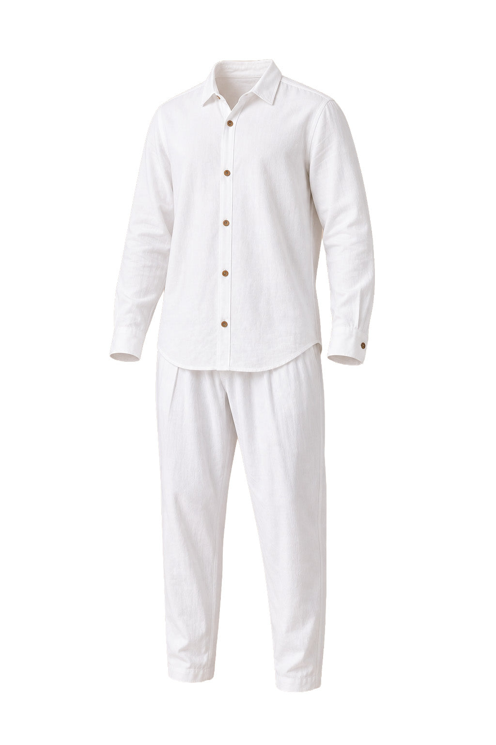 Completo uomo bianco in cotone e lino – Camicia e pantaloni