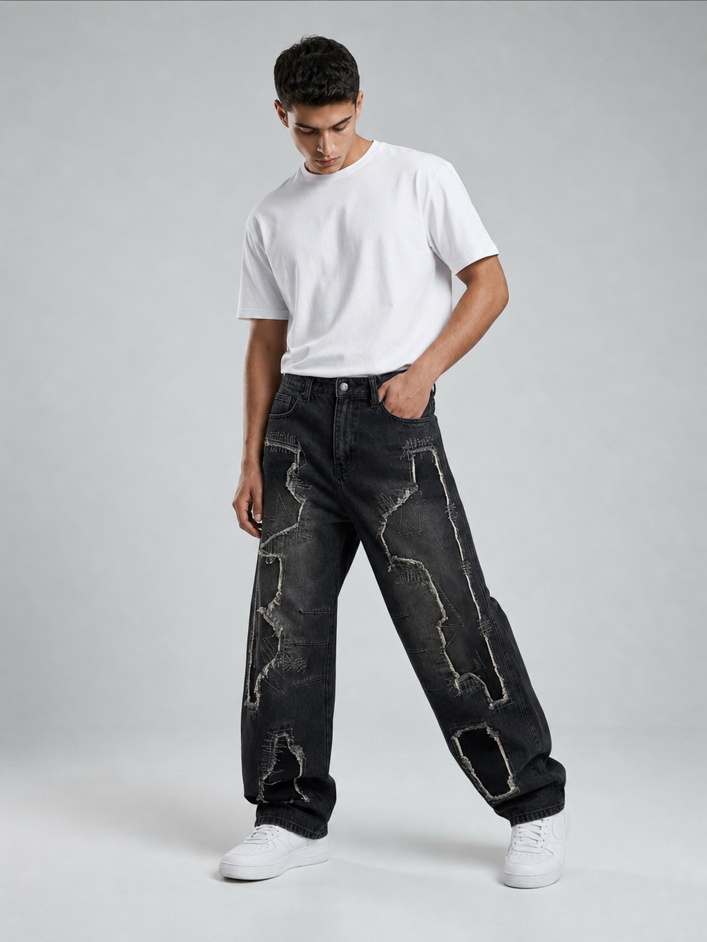 Jeans Baggy Balloon Nero Patchwork – RIFTED