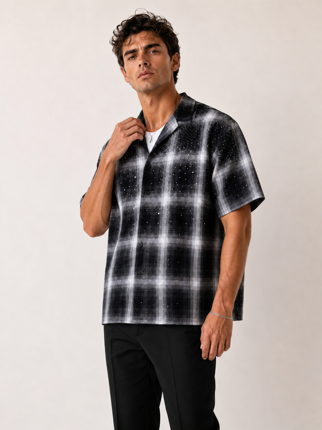 Camicia Oversize a Quadri con Strass – STARDUST