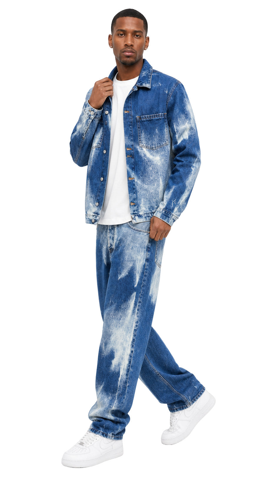 Completo denim uomo blu slavato – Giacca e jeans baggy Made in Italy