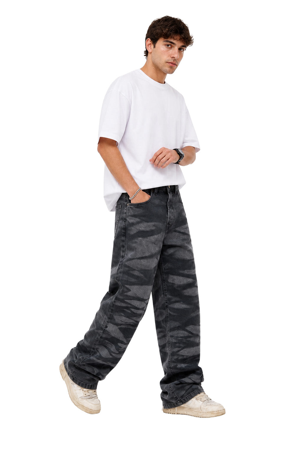 Jeans baggy uomo grigio antracite – Effetto Shadow Wash Made in Italy